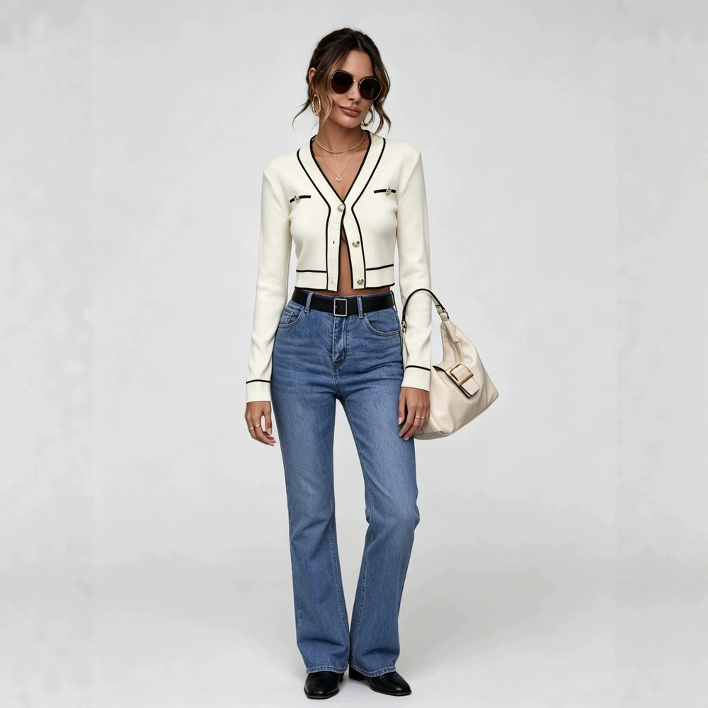 Zara Spring Autumn Color Block Knit Cardigan Youthful Long Top